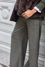 Pantalón palazzo de cuadros verde militar