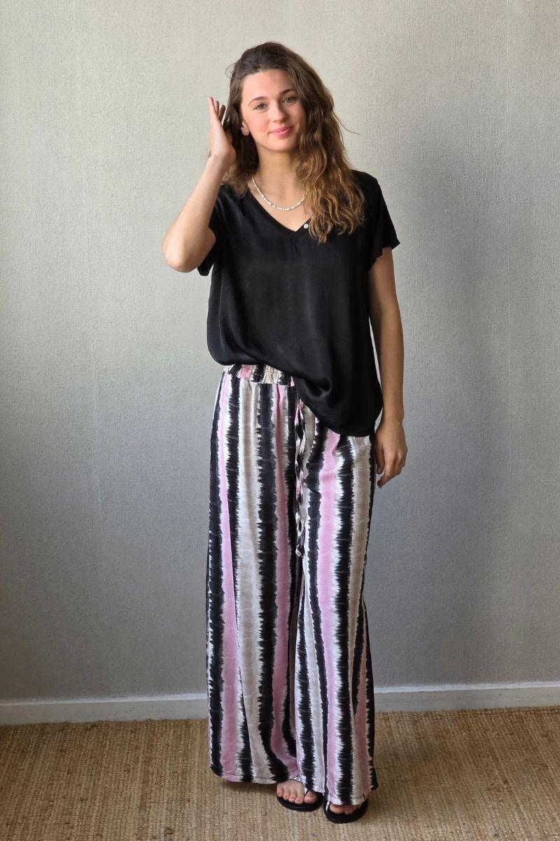 Pantalón estampado largo tie dye negro