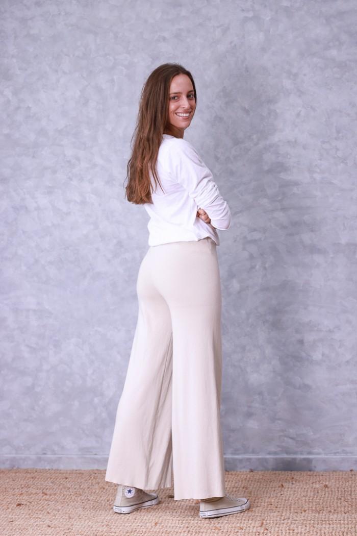 Pantalón culotte de punto beige