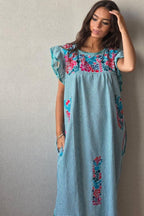Vestido mexicano cuadro vichy verde mint