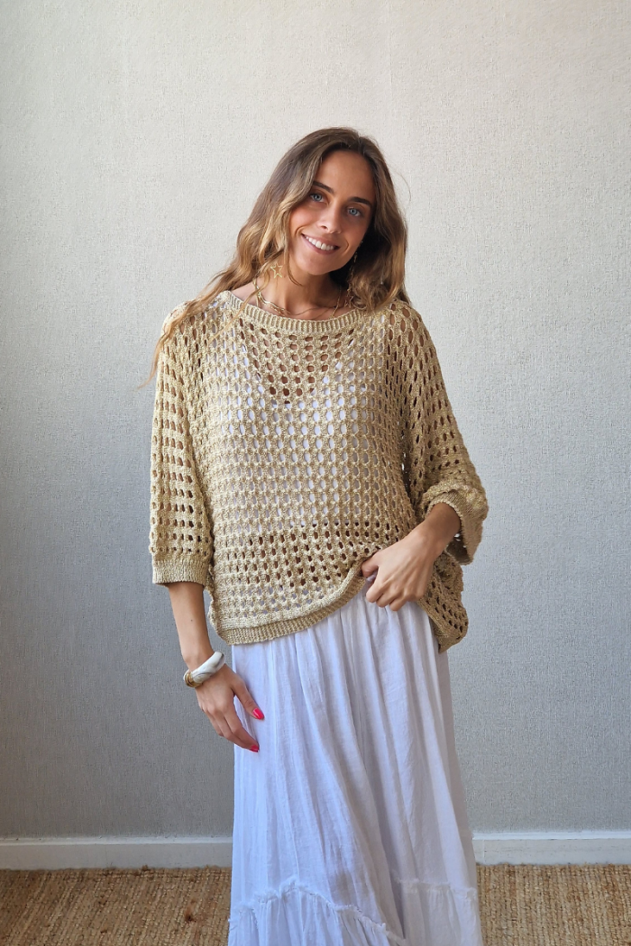 Jersey de punto calado con lazo dorado