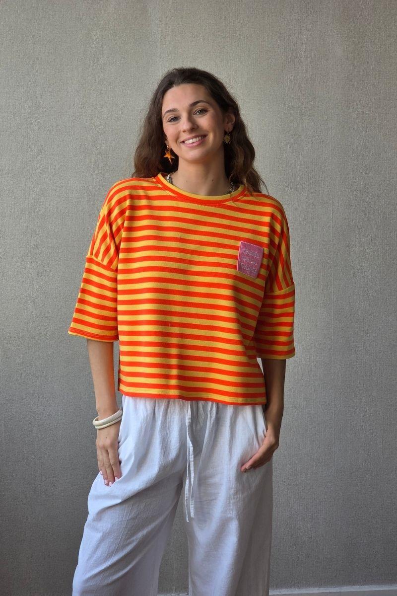 Sudadera Corta de Rayas Naranja