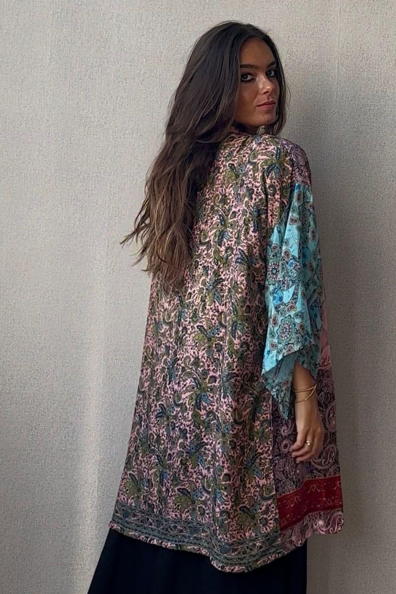 Kimono hindu midi multicolor rosa