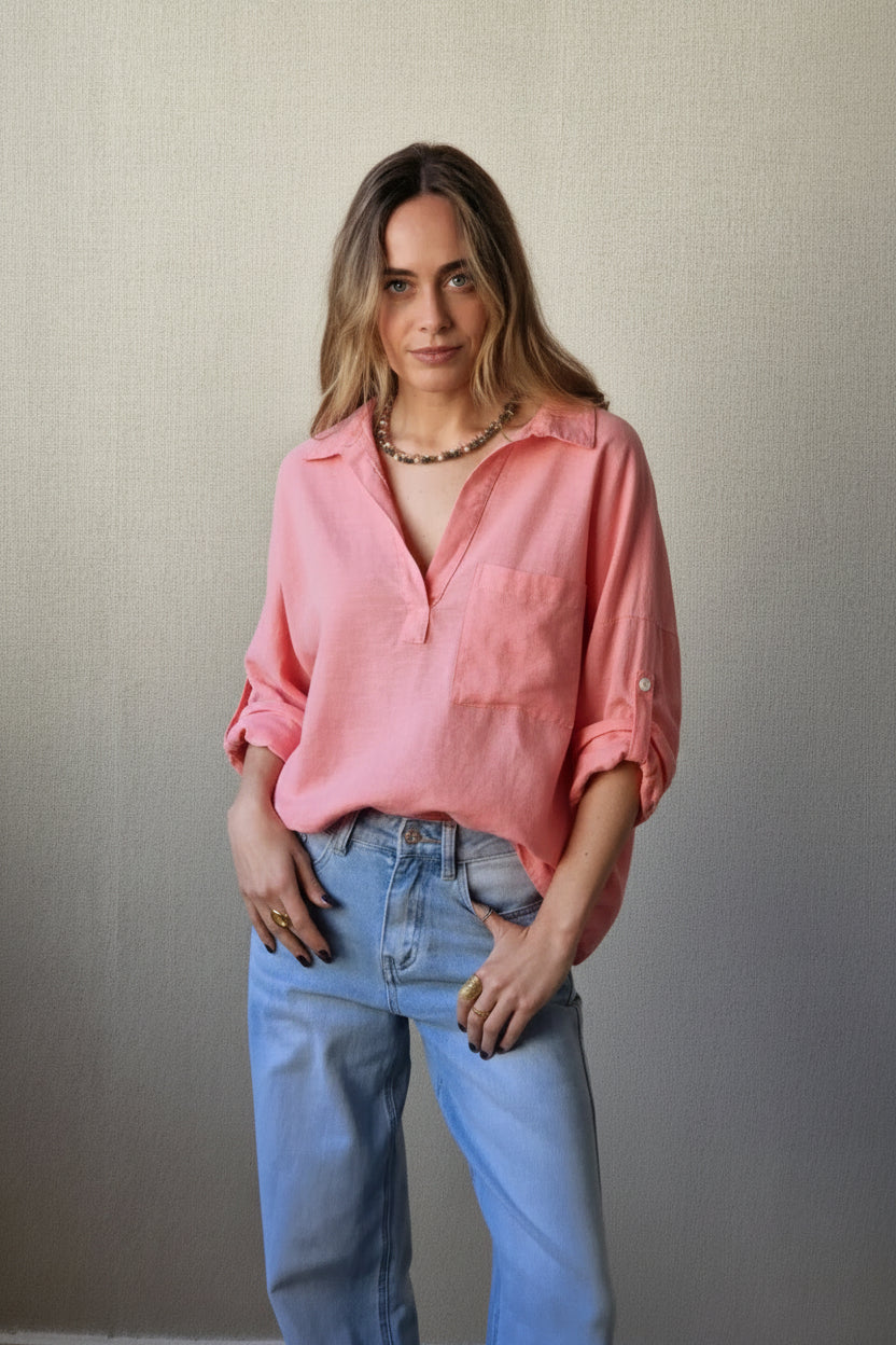 Blusa tipo lino coral