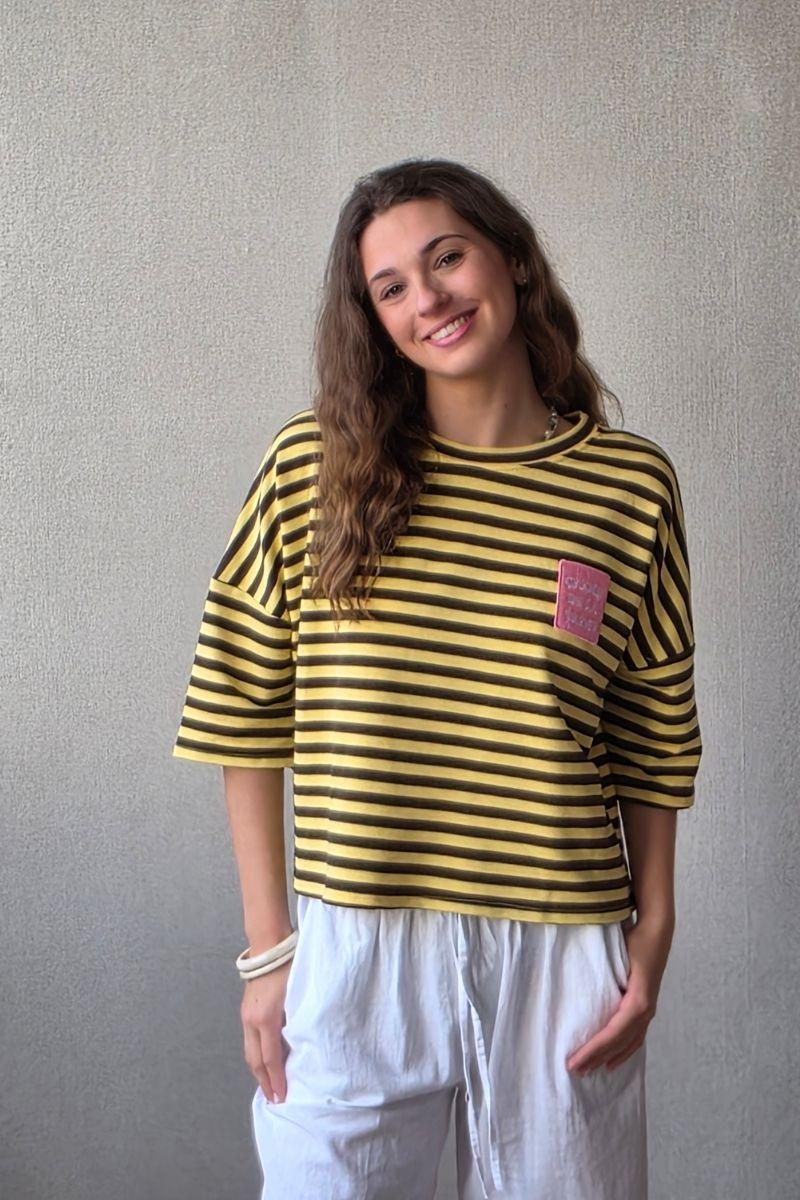 Sudadera Corta de Rayas Chocolate