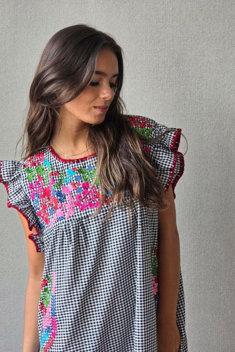 Vestido mexicano cuadro vichy negro