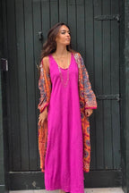 Kimono largo con espejitos naranja