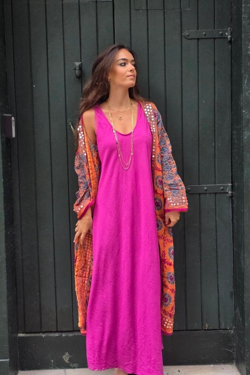 Kimono largo con espejitos naranja