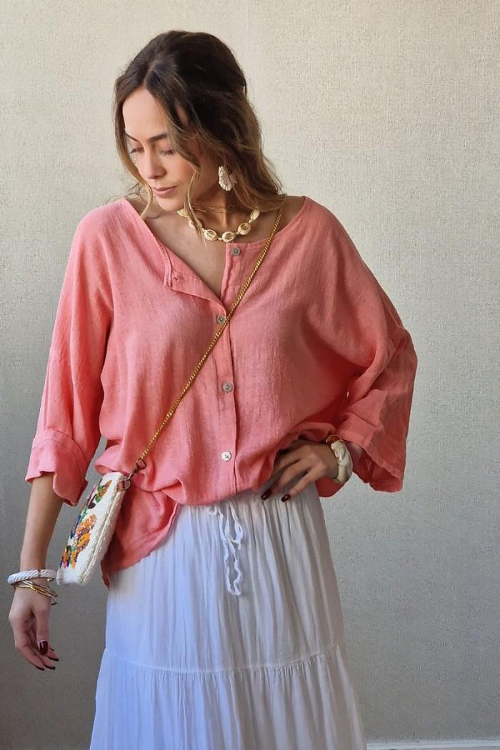 Camisa tipo lino coral