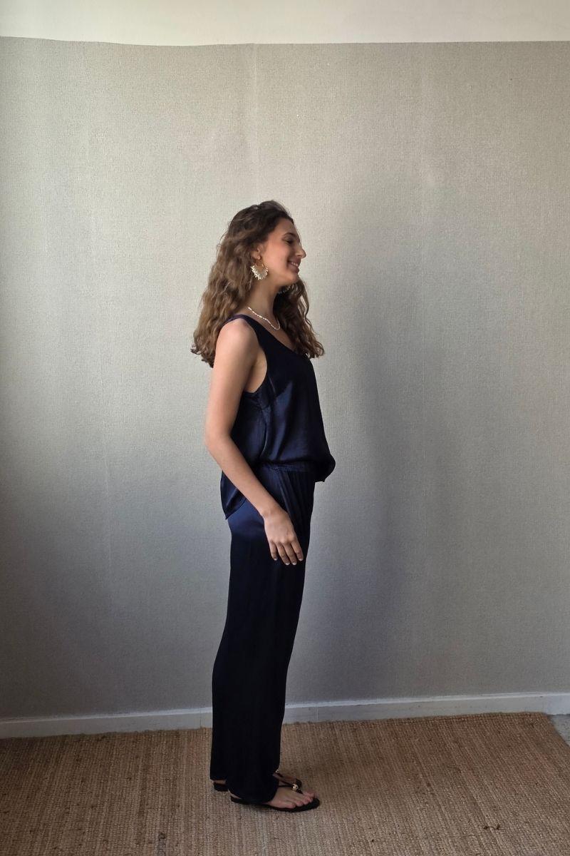 Pantalón de raso azul marino