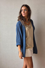 Kimono tipo lino azul marino