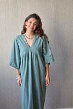 Vestido largo de lino algodón verde bonito
