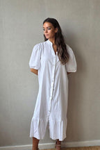 Vestido botones tipo lino blanco