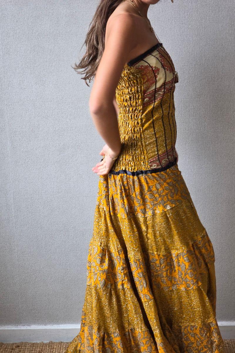 Vestido palabra de honor indio nido de abeja