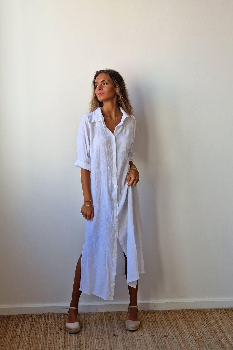 Vestido Largo Camisero Algodón Blanco