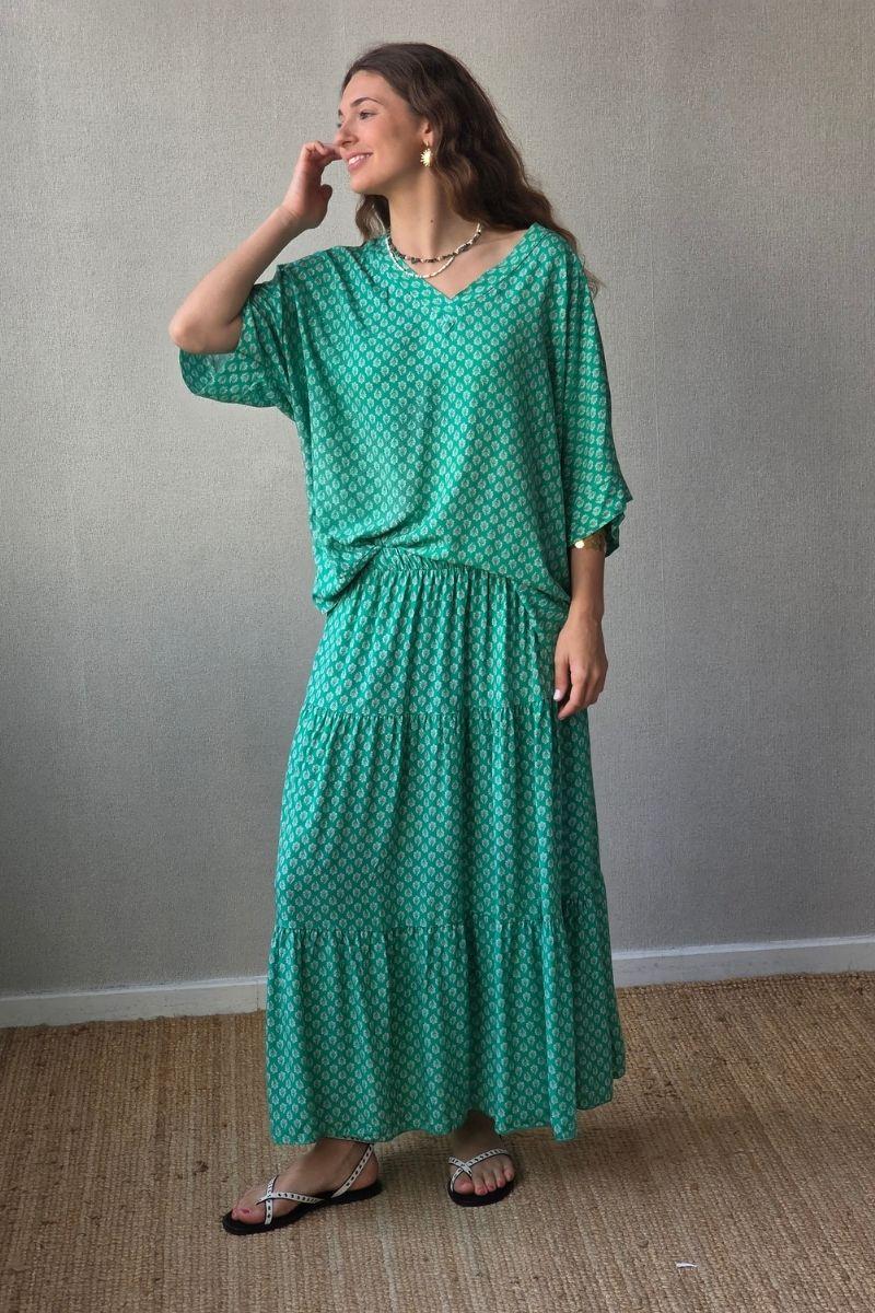 Blusón oversize estampado de flores verde