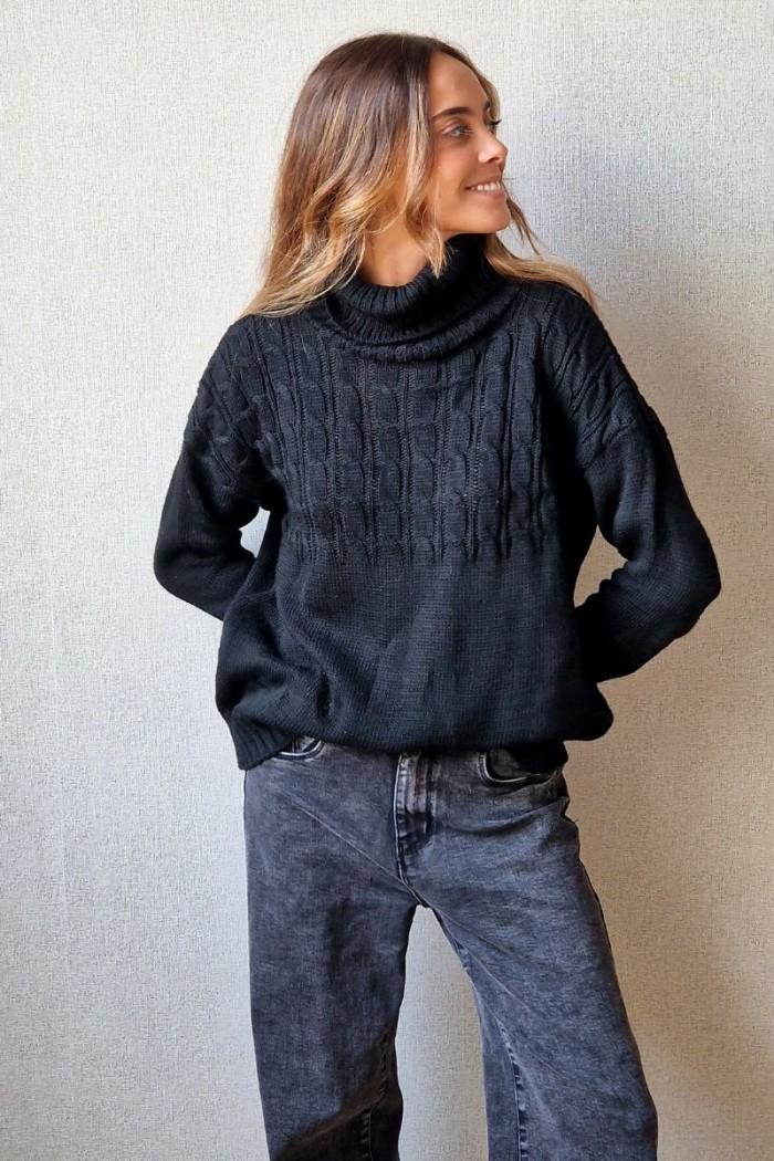 Jersey trenza cuello alto negro