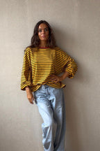 Sudadera oversize corta de Rayas mostaza