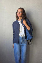Chaqueta de rayas cuello maho