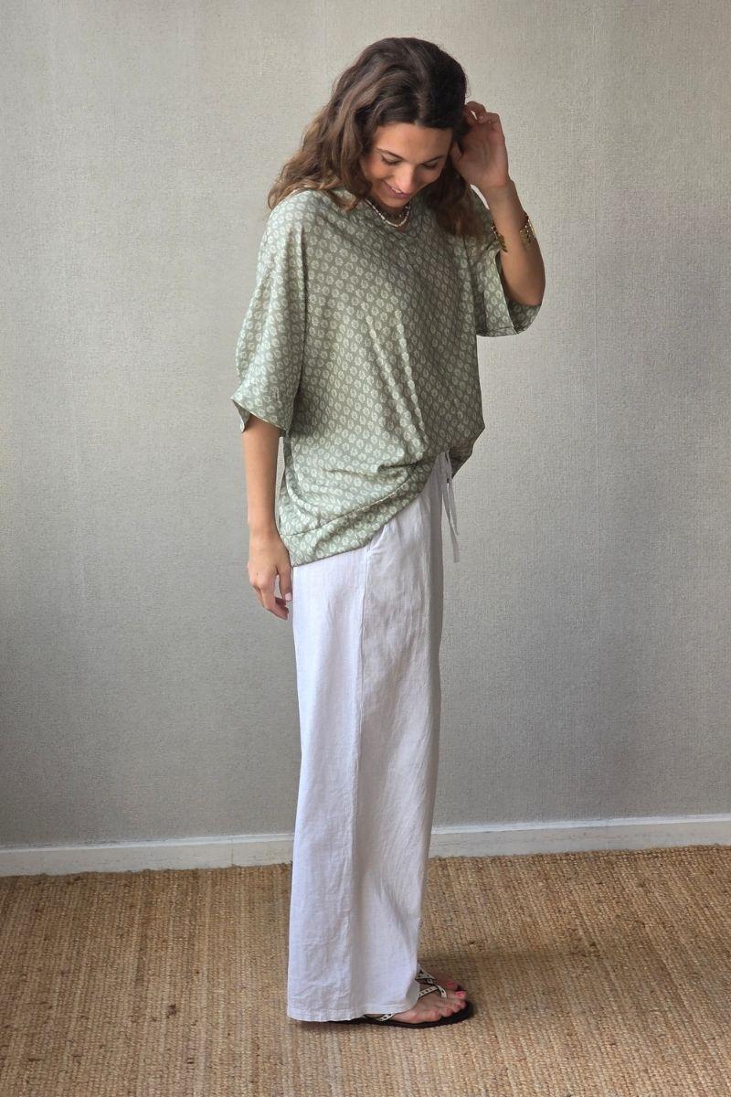 Pantalón tipo lino blanco