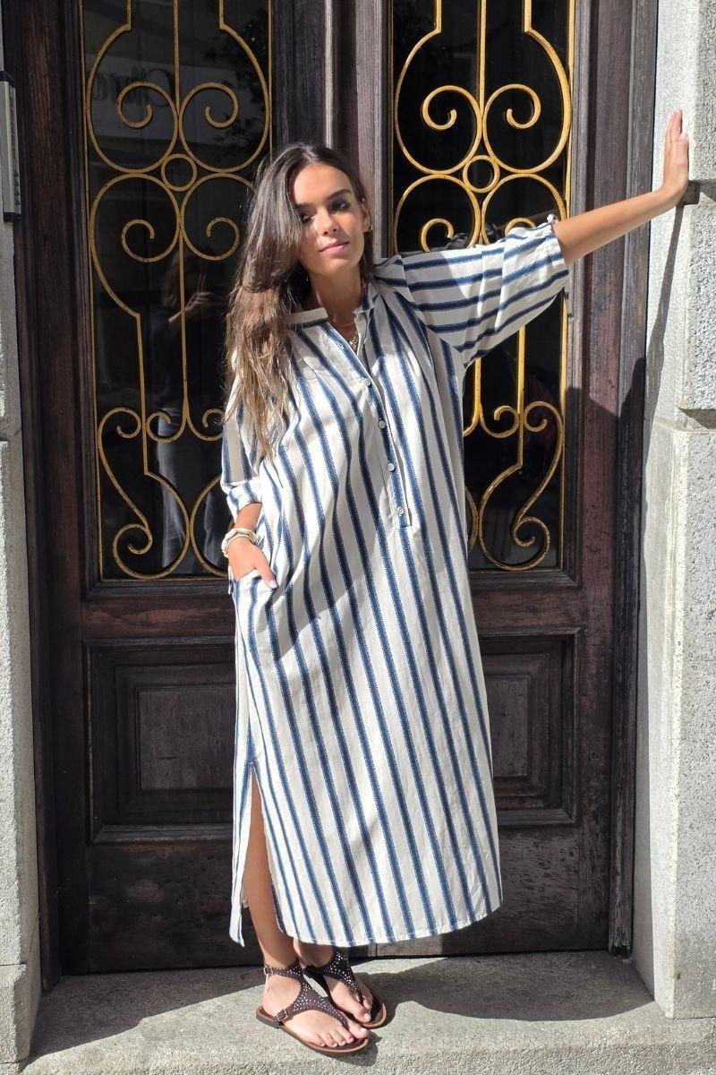 Vestido oversize tipo kurta con manga francesa azul