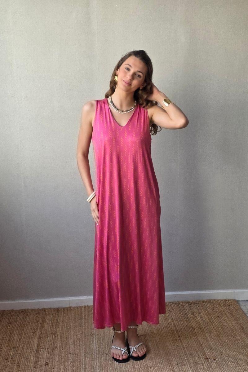 Vestido elástico trigo fucsia
