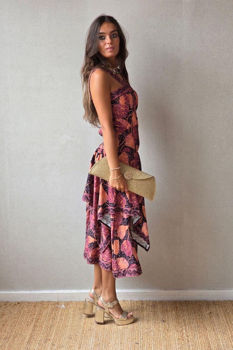 Vestido estampado naranja con volantes
