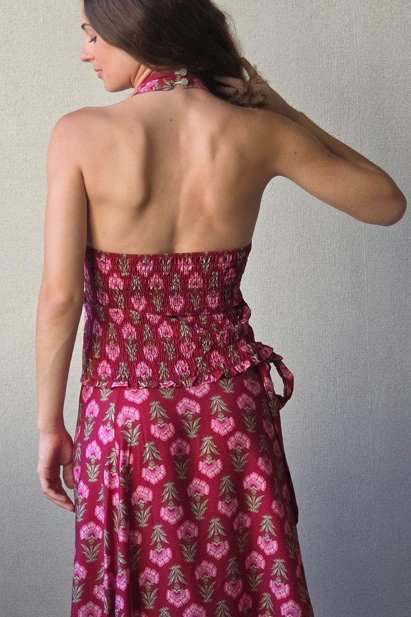 Falda de flores boho burdeos