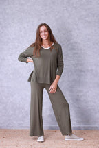 Pantalón culotte de punto verde militar