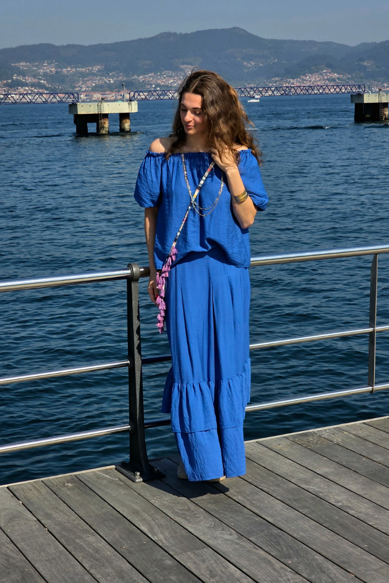 Blusa Manga Globo Palabra de Honor Azulón