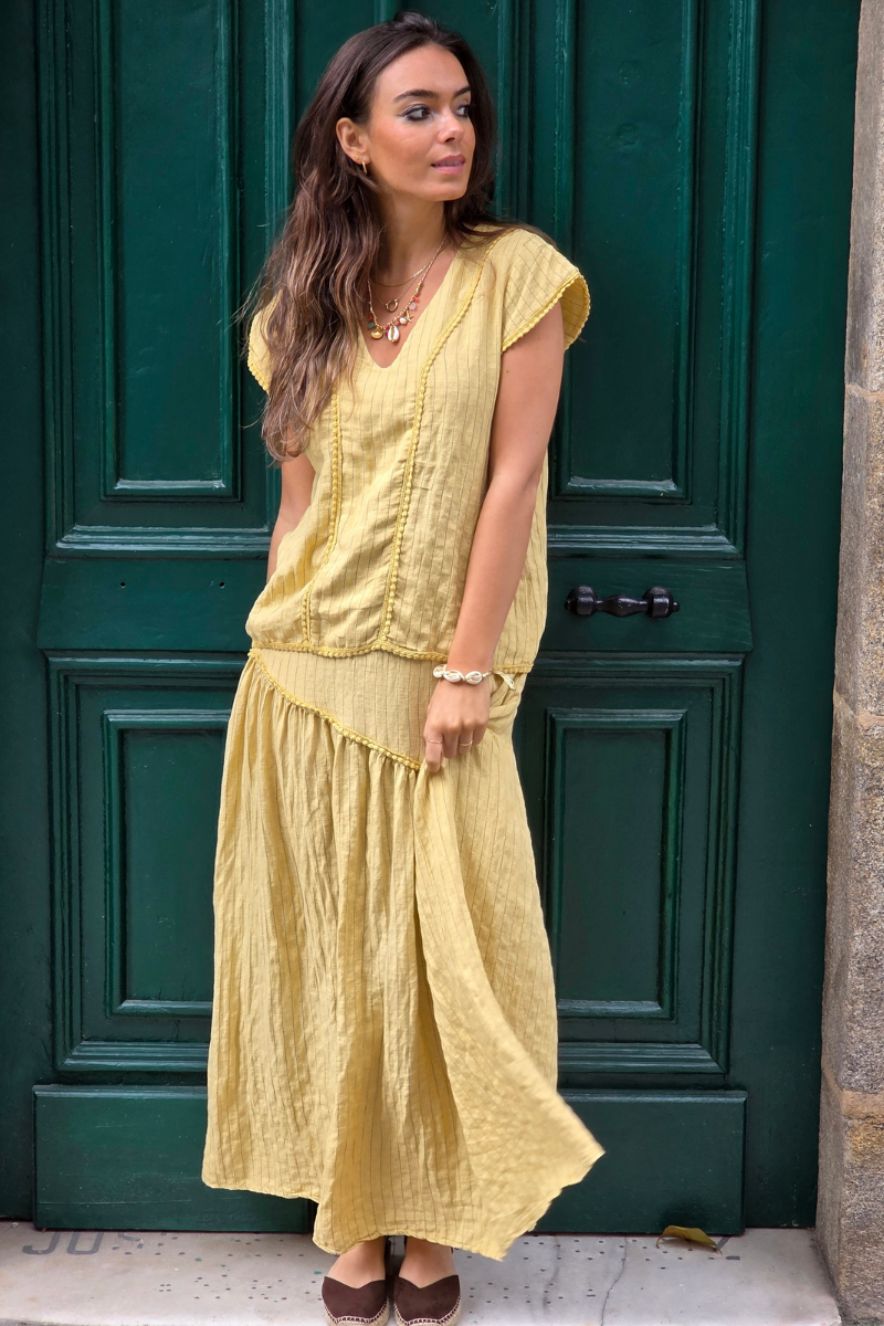 Falda Rayas Amarillo tipo lino