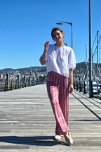 Pantalón Elástico Estampado Hojas Frambuesa