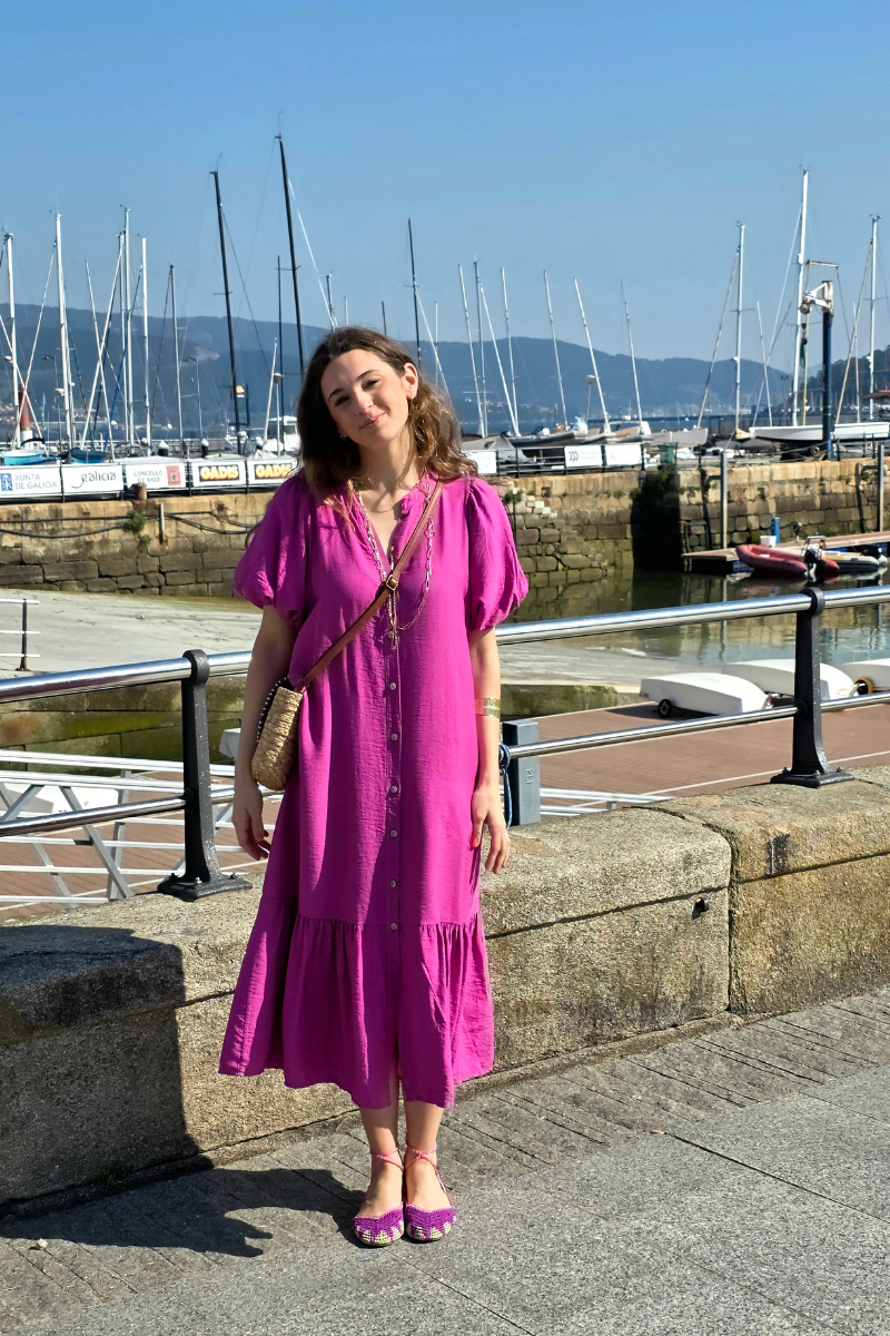 Vestido Manga Globo Magenta