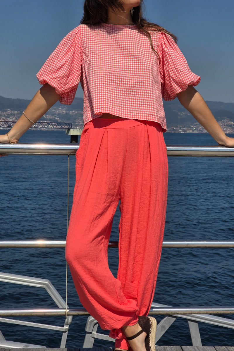 Pantalón Bombacho Lazos Coral
