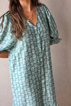 Vestido flores con botones verde agua