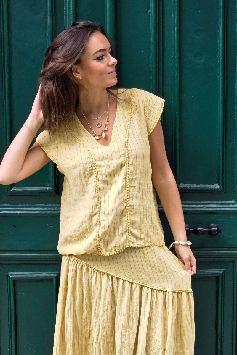 Blusa Rayas Amarillo tipo lino
