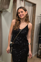 Top de tirantes de lentejuelas negro