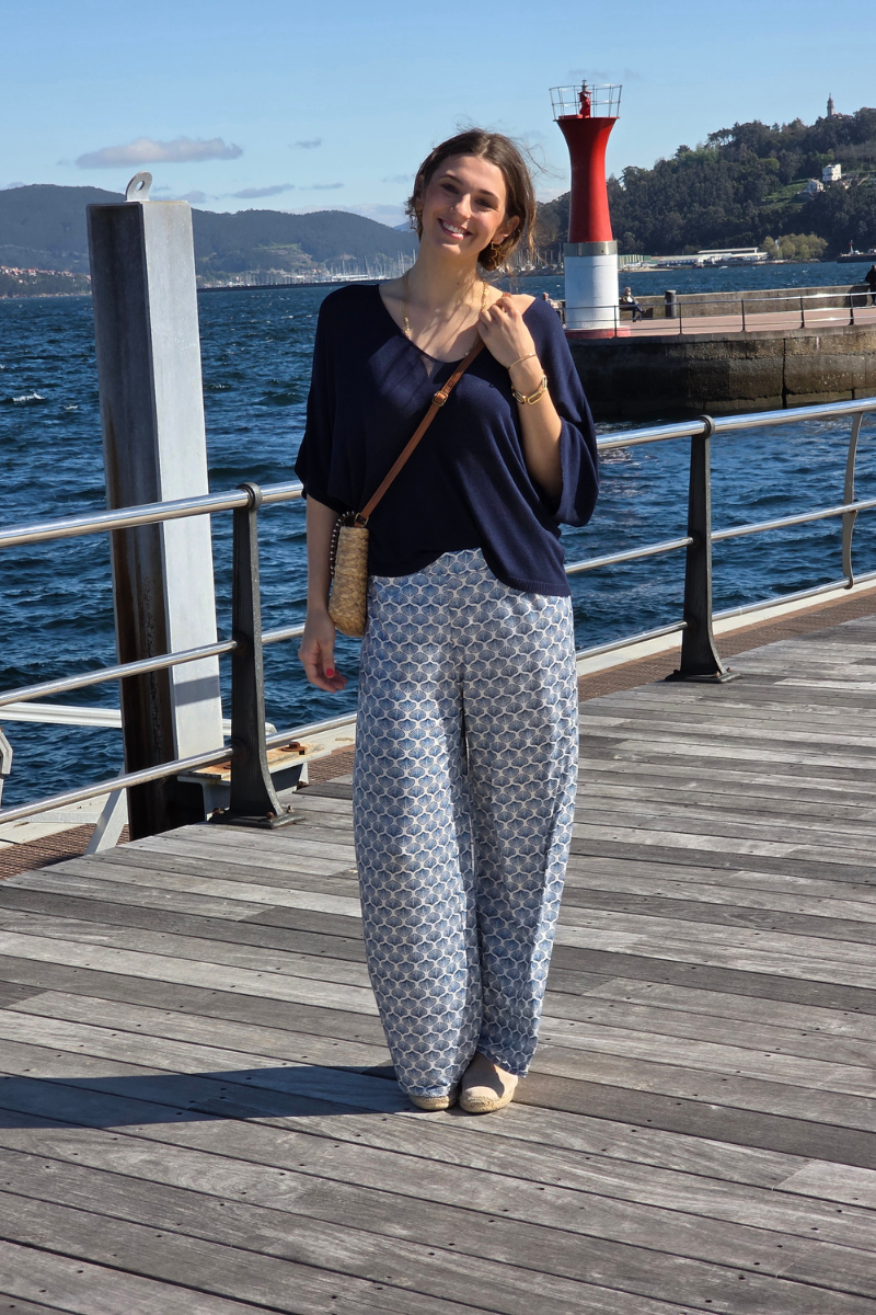 Pantalón Estampado Conchas Beige elástico