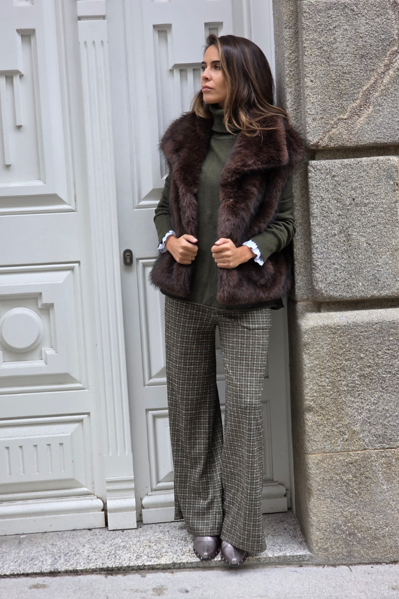 Pantalón palazzo cuadro pequeño verde