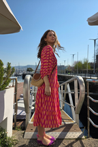 Vestido Mangas Abullonadas Estampado Fucsia