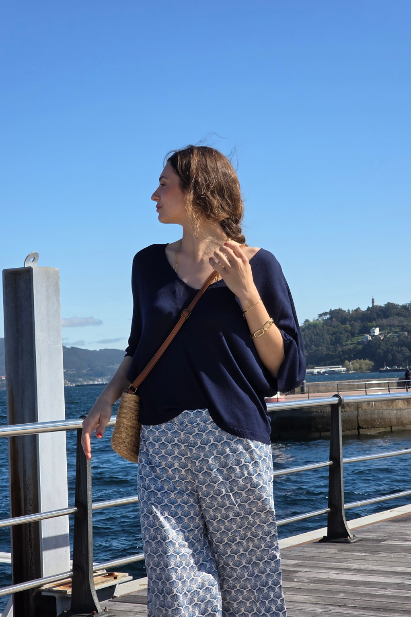 Pantalón Estampado Conchas Beige elástico