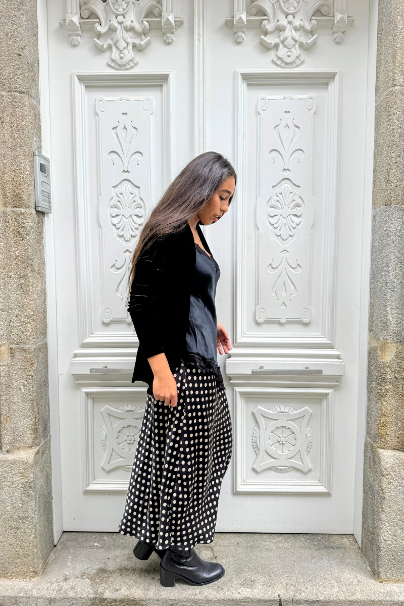 Falda larga Lola de lunares negra