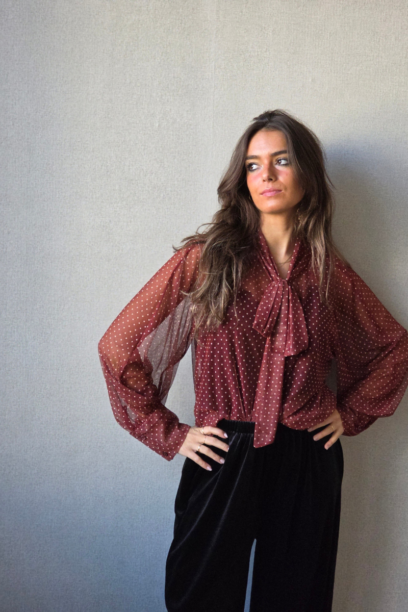 Blusa Lola de tul con puntitos teja