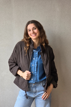 Chaqueta Acolchada Chocolate con Cremallera y Cuello Alto