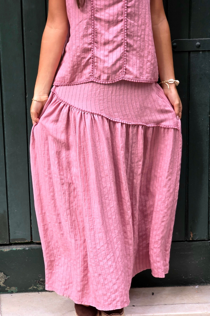 Falda Rayas Rosa tipo lino