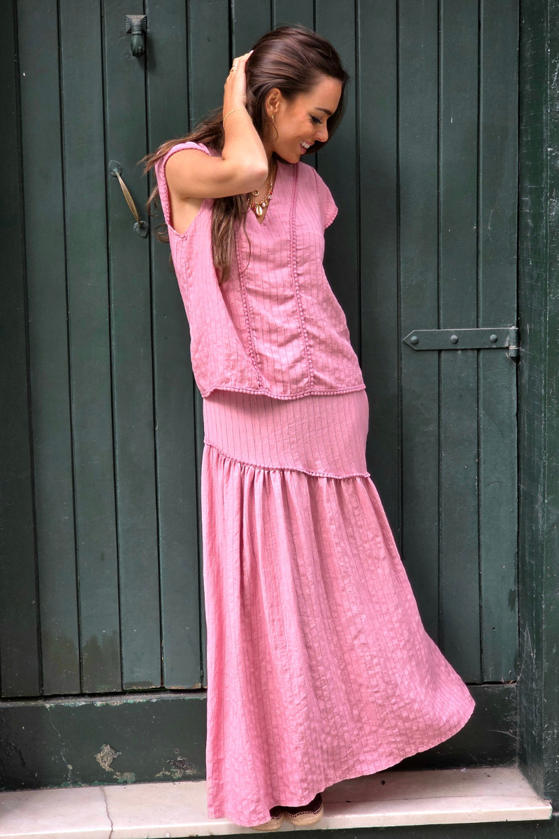 Falda Rayas Rosa tipo lino