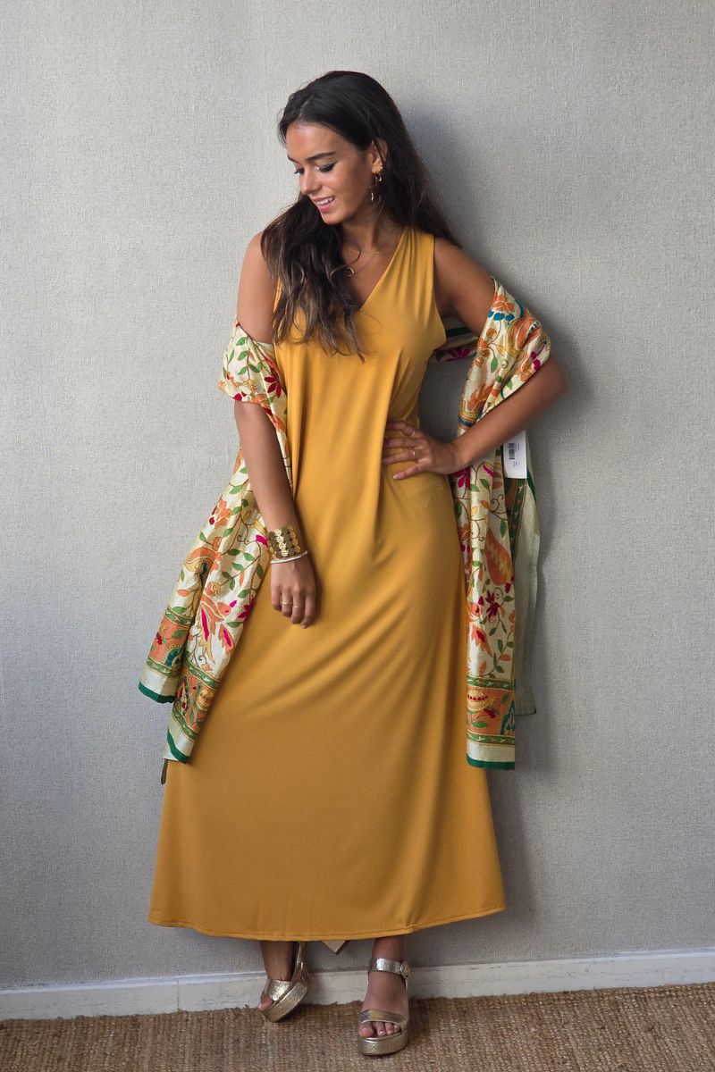 Vestido Asas con Bolsillos Mostaza