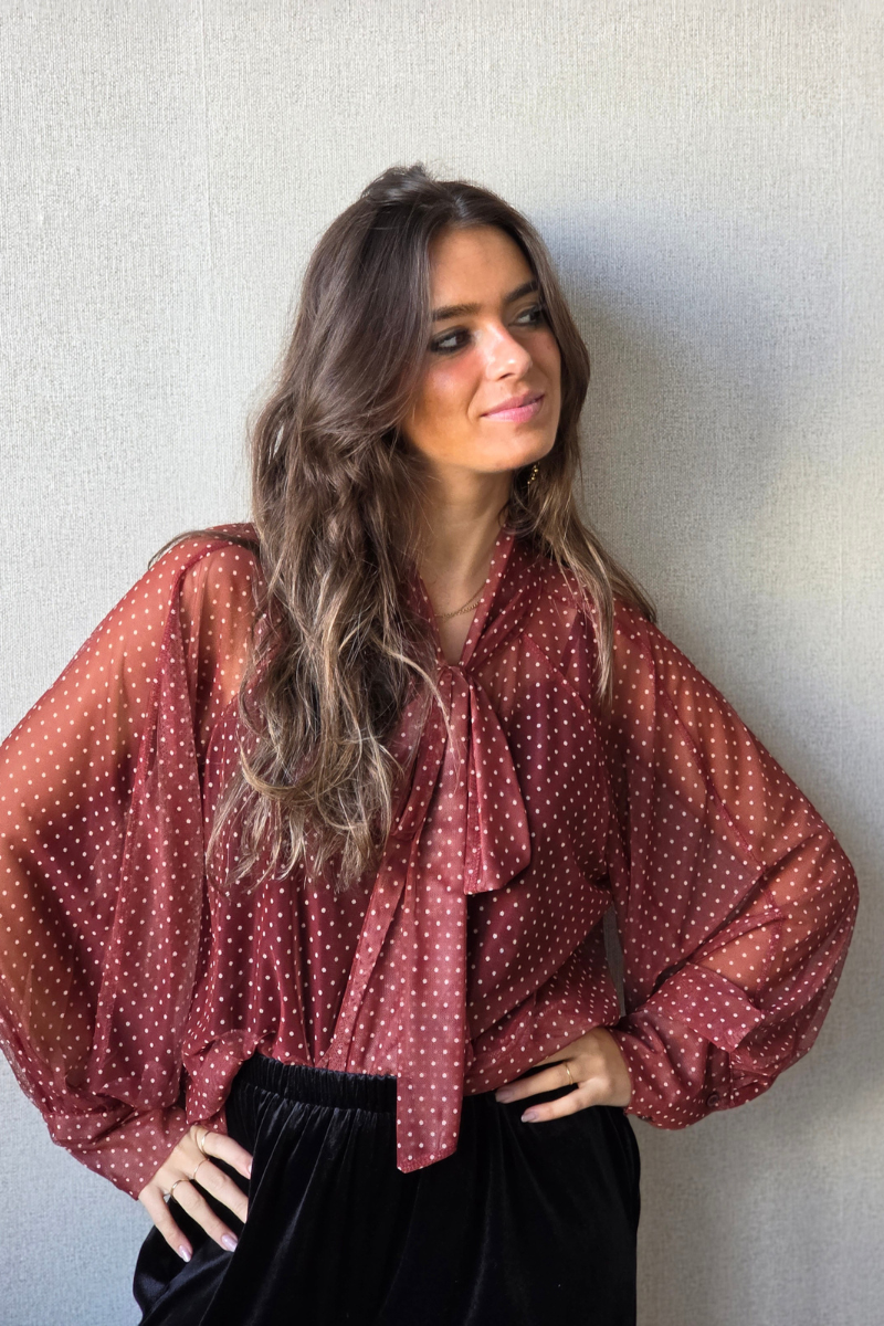 Blusa Lola de tul con puntitos teja