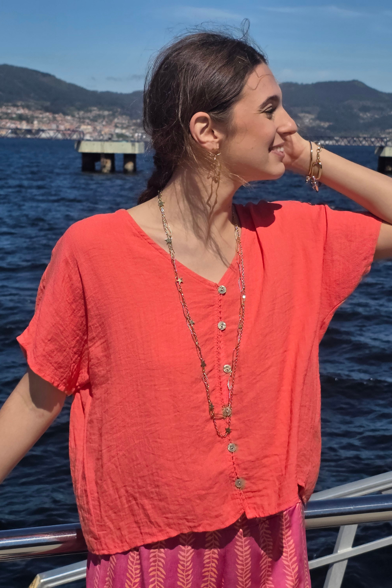 Blusa de Botones Coral