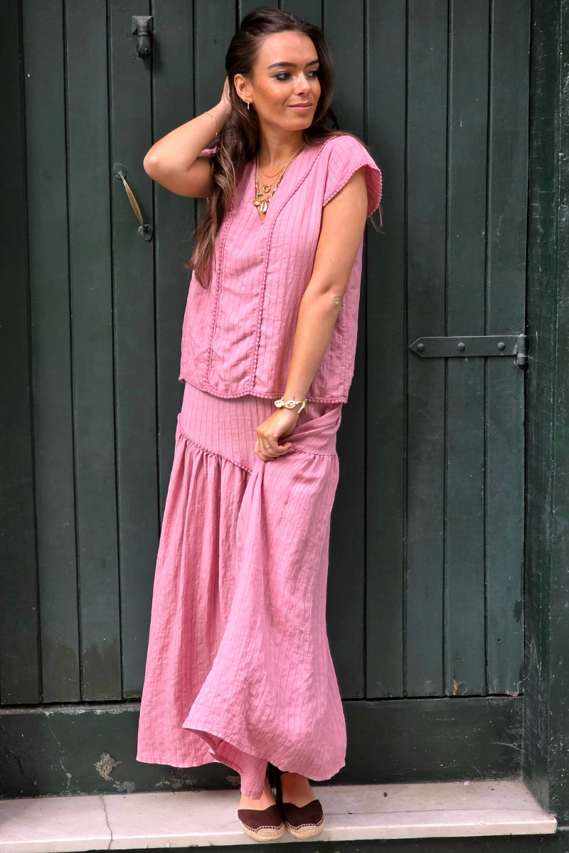 Falda Rayas Rosa tipo lino